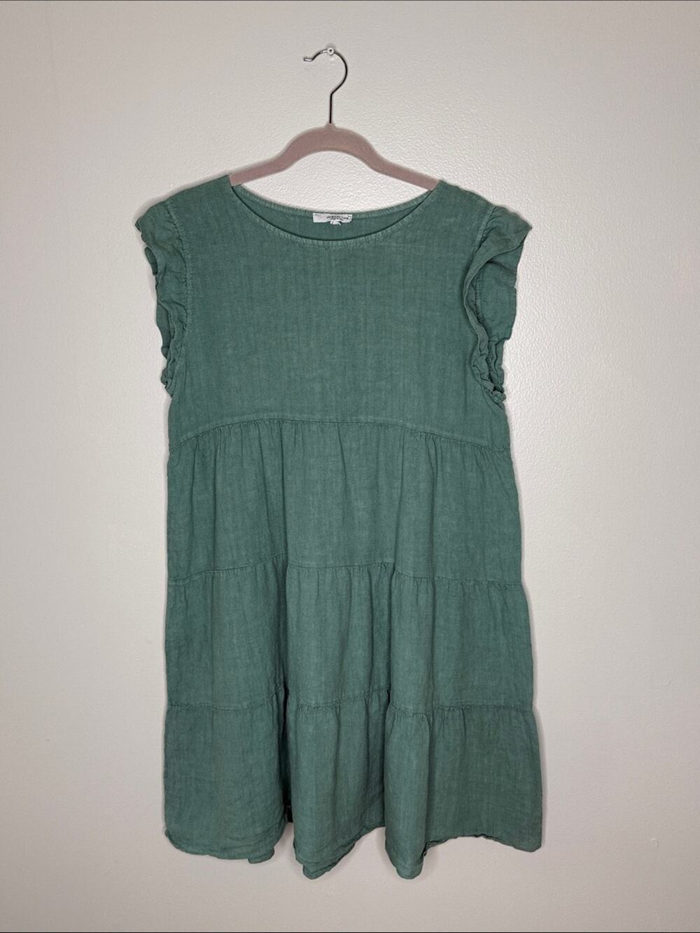 Vanessa Zani Made in Italy Linen Green Ruffle Sleeveless Dress Size Large
